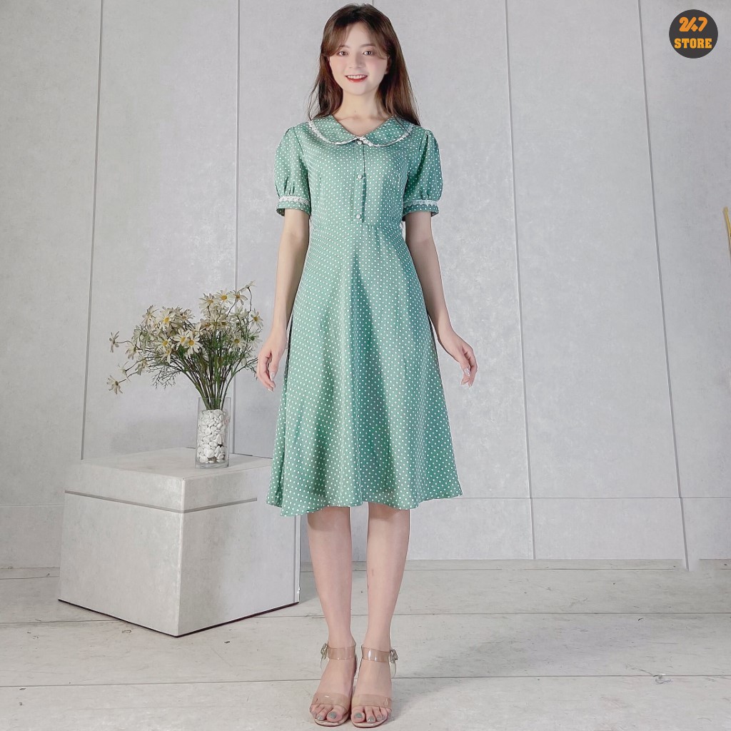 Váy Cổ Bèo Viền Ren Chấm Bi - P2/K4