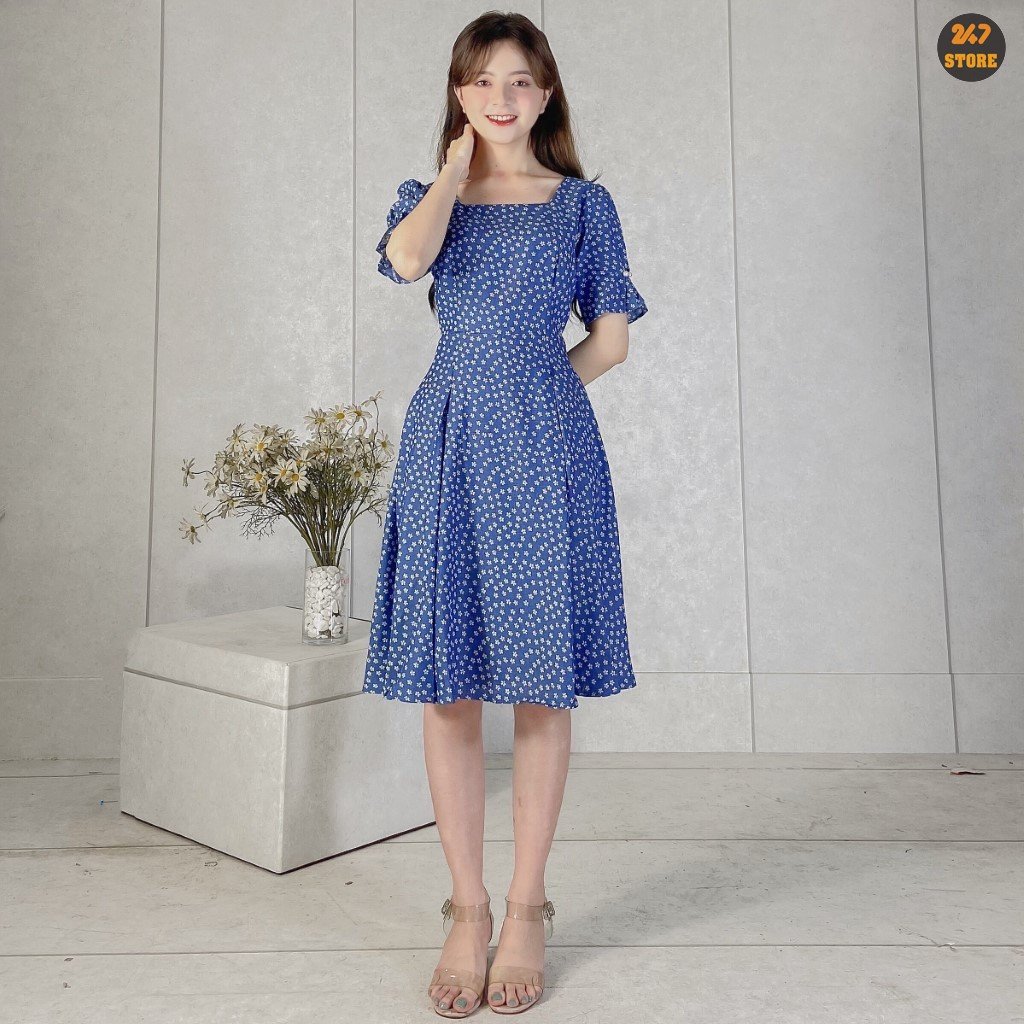 Váy Xòe Hoa Cúc Cổ Vuông- P3/K7