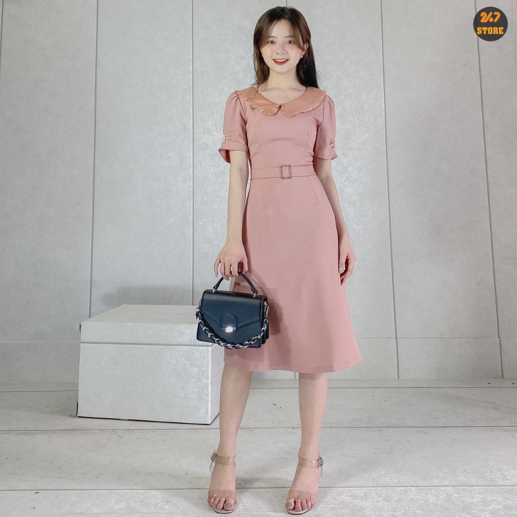 Váy Xòe Cổ Bèo Phối Màu- P1/K9