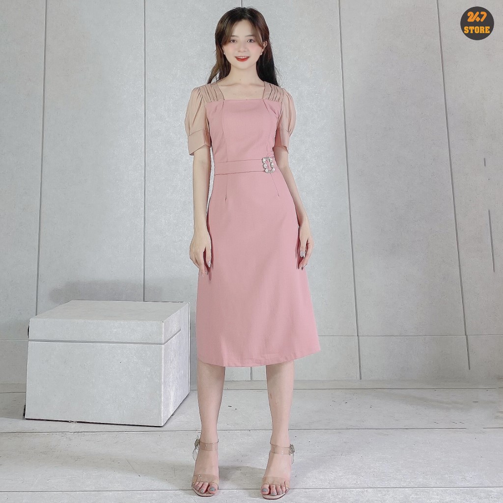 Váy Xòe Phối Màu Cổ Vuông  - P1/K2