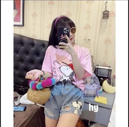 Căt Mã - Set Áo Hình Freesize Và Quần Short Bò Lưng Chun NA/T1/K5