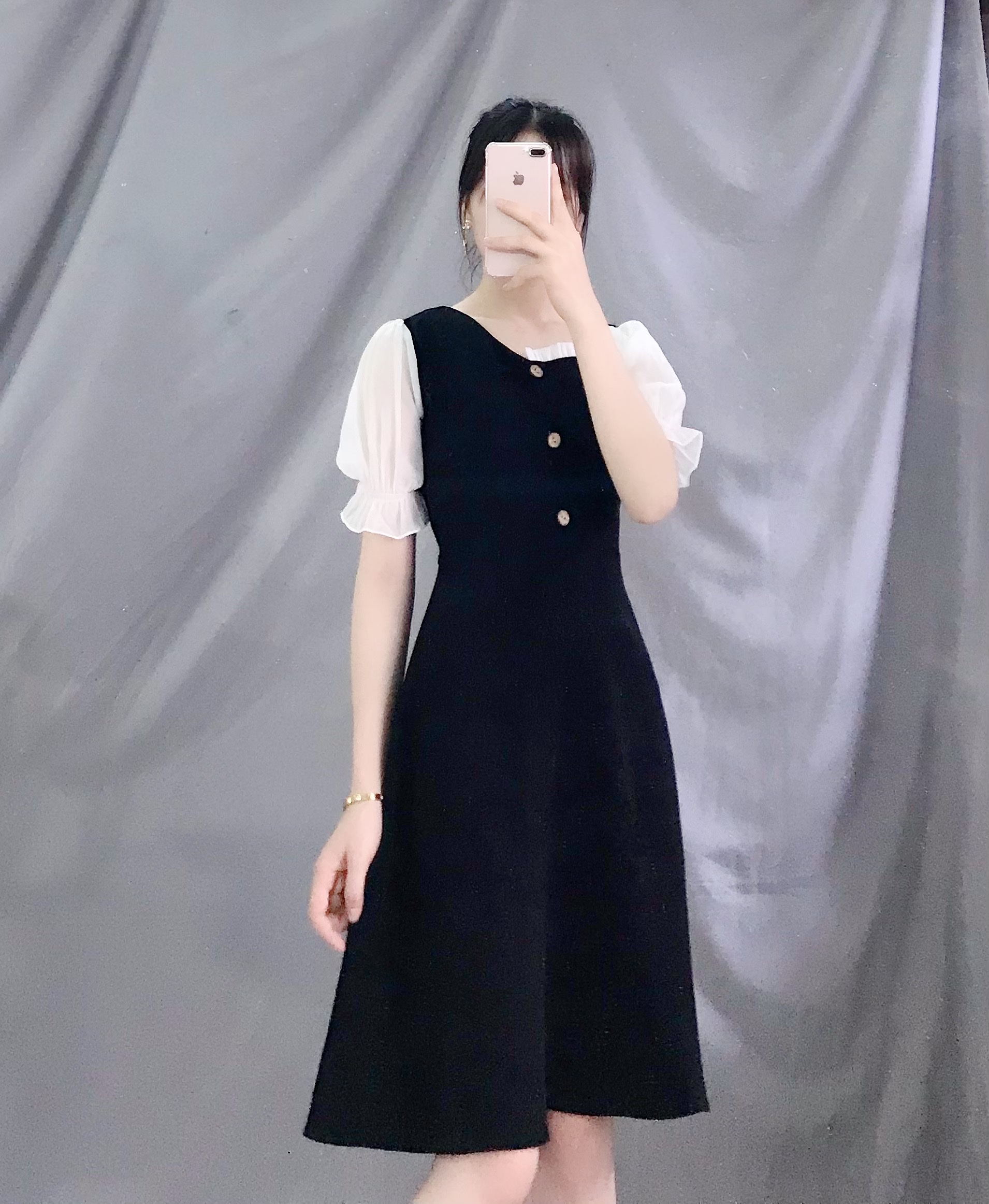 Cắt Mã - Váy Chữ A Cổ  Lệch Cúc Gỗ Tay Chun - P1/K8