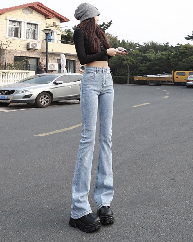 Jean ống loe lưng cao co giãn 97
