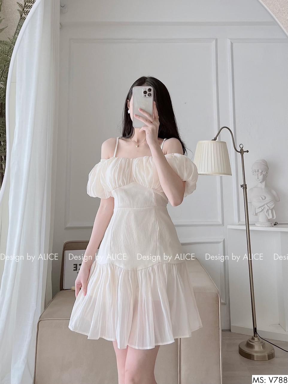 Váy tơ 2 dây trễ vai 2036