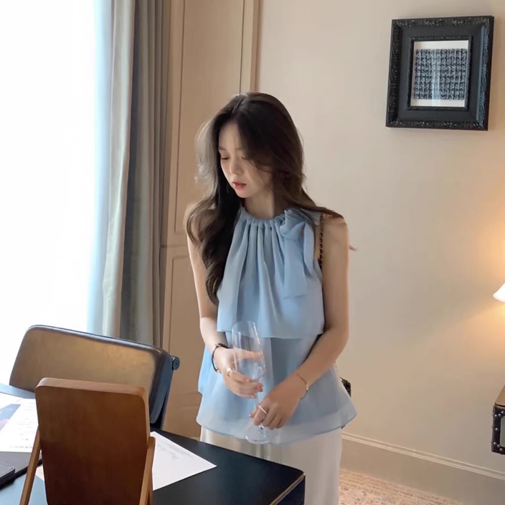 Áo tơ yếm cổ nơ