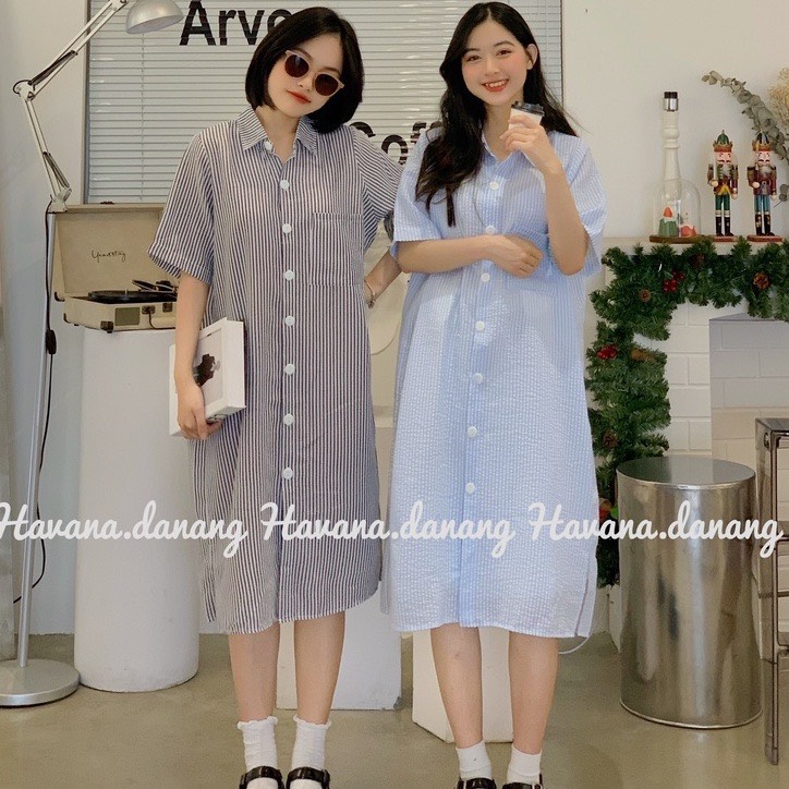 Váy kẻ suông dáng dài
