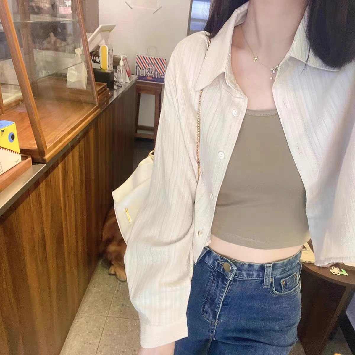 Smduigancrt Sơ mi đũi gân dáng croptop