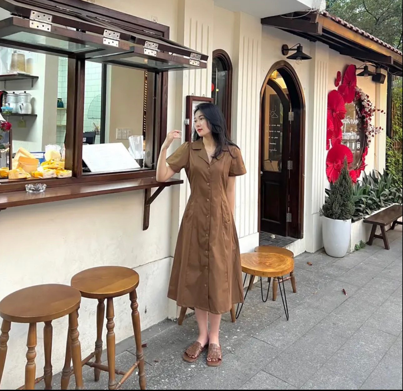 Vaycovest091 Váy cổ vest dáng dài
