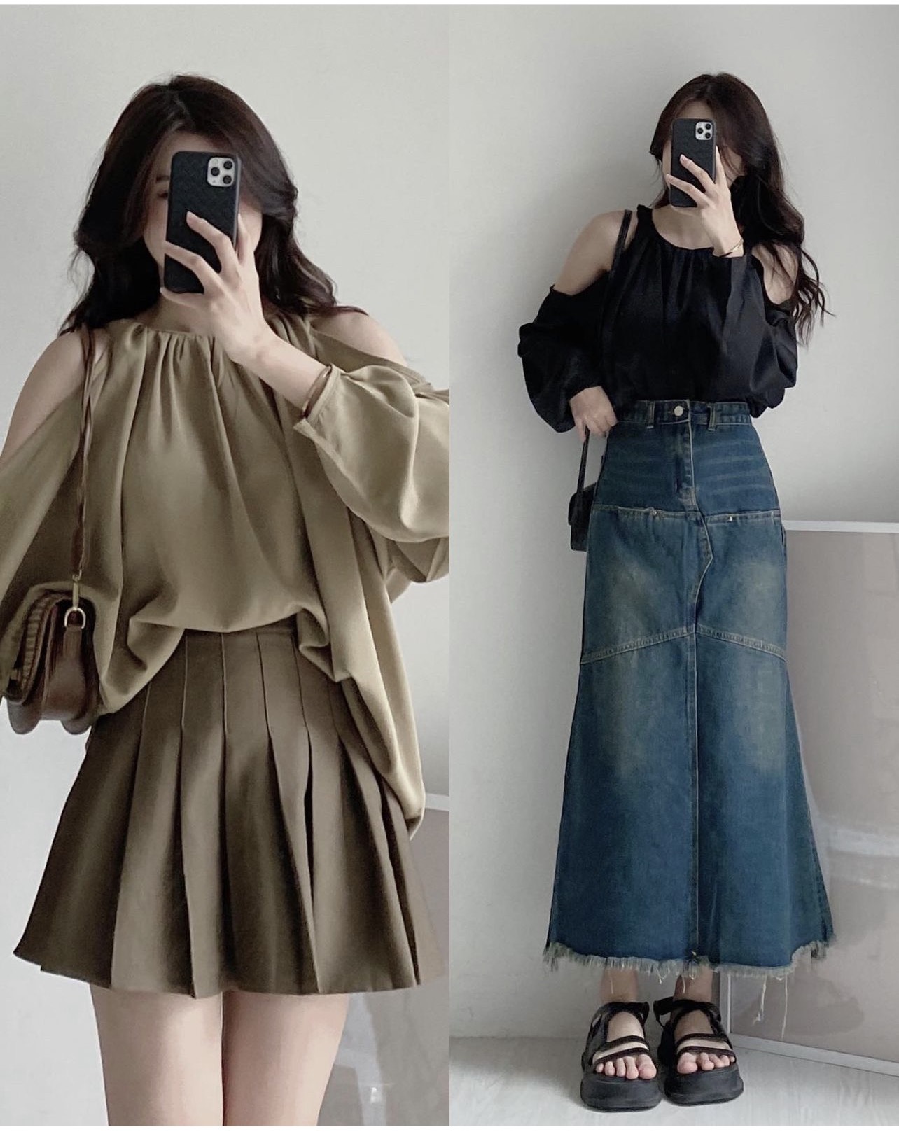 Aohovai2959 Áo dài tay hở vai