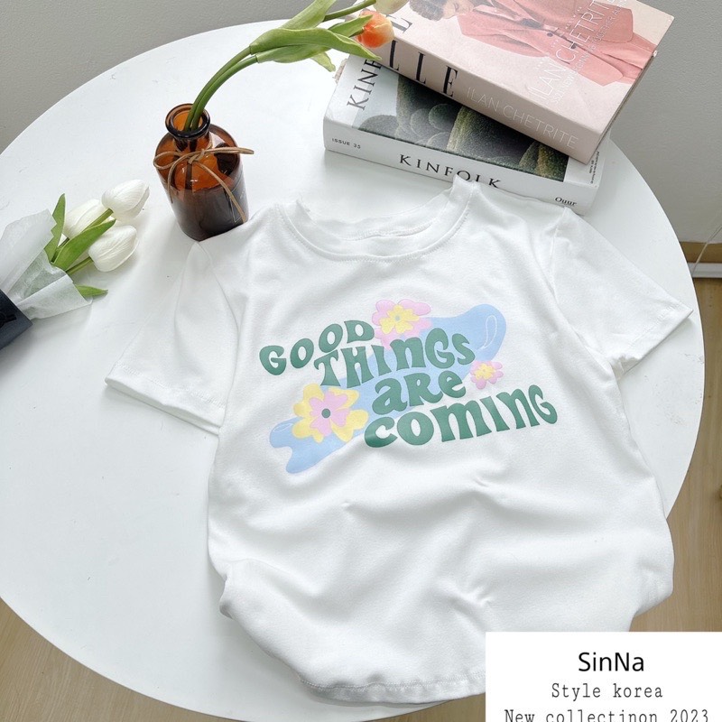 AocrtGOODTHING Áo baby tee good things are coming