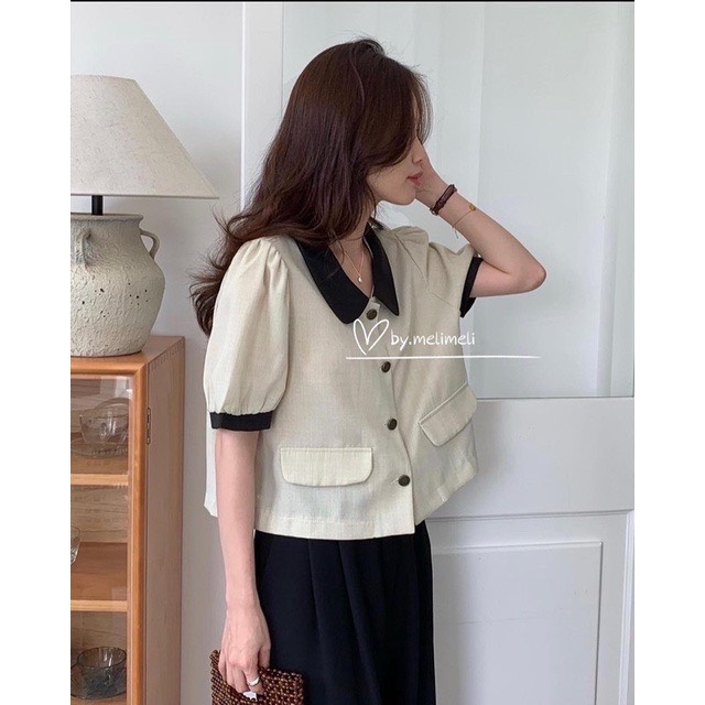 AO156 áo sơ mi kiểu cổ sen phối tiểu thư