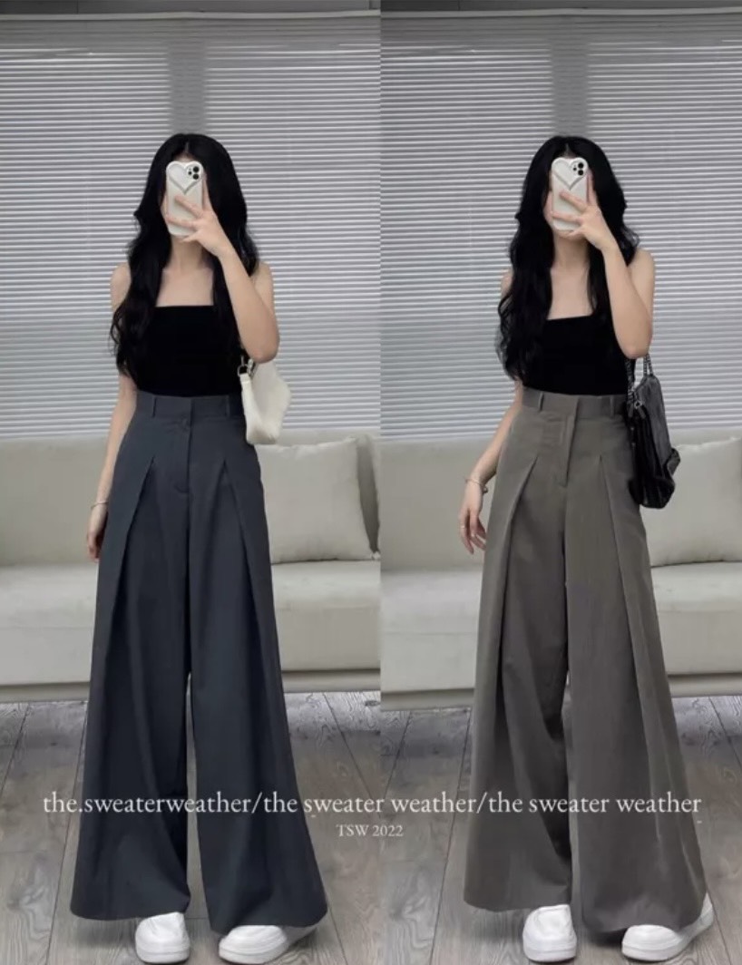 Quần ống rộng xếp ly phong cách ulzzang 7301