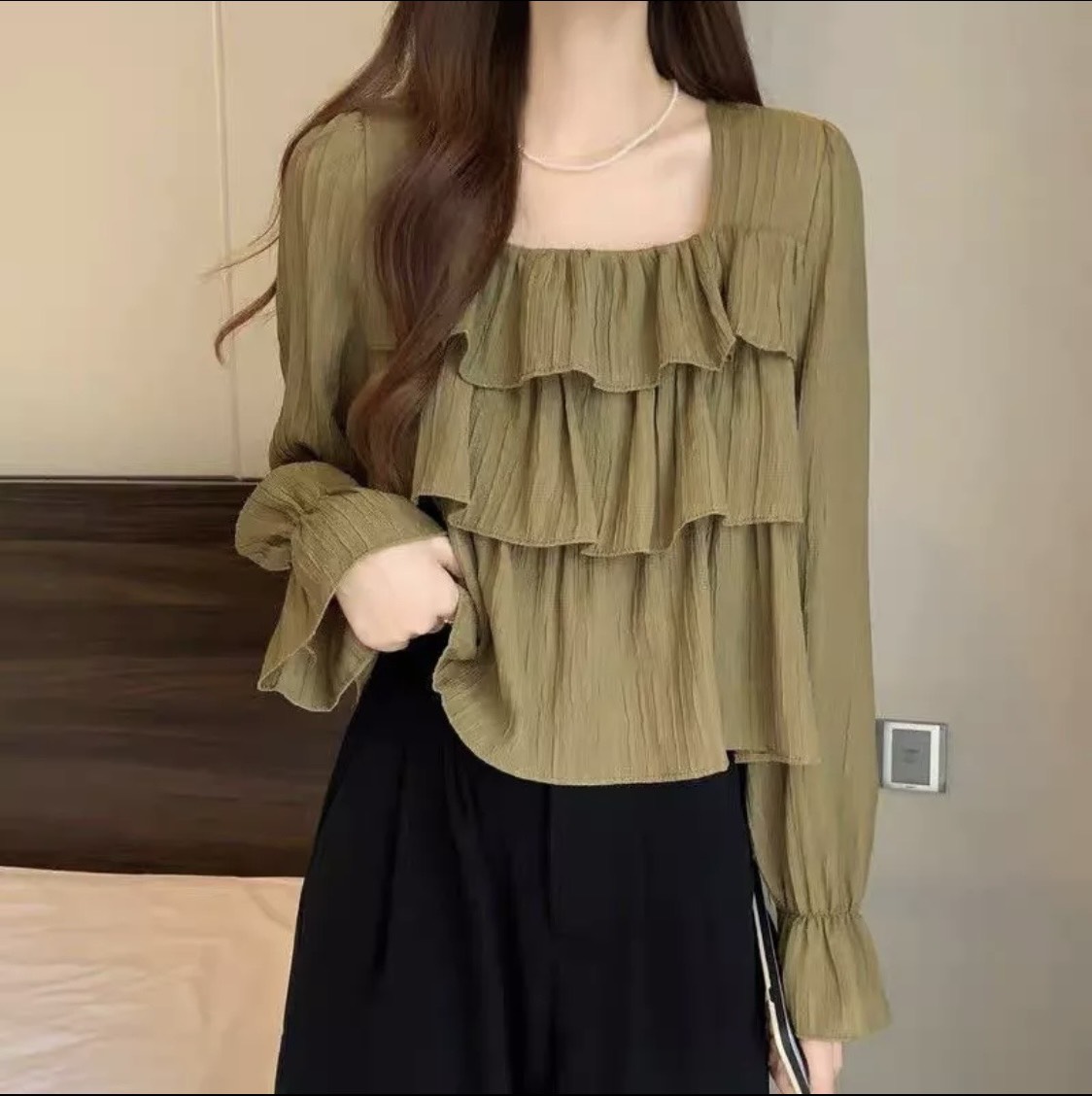 Aobbdbeo00788_P2K8 Áo babydoll bèo tầng chất đũi gân freesize dưới 55kg