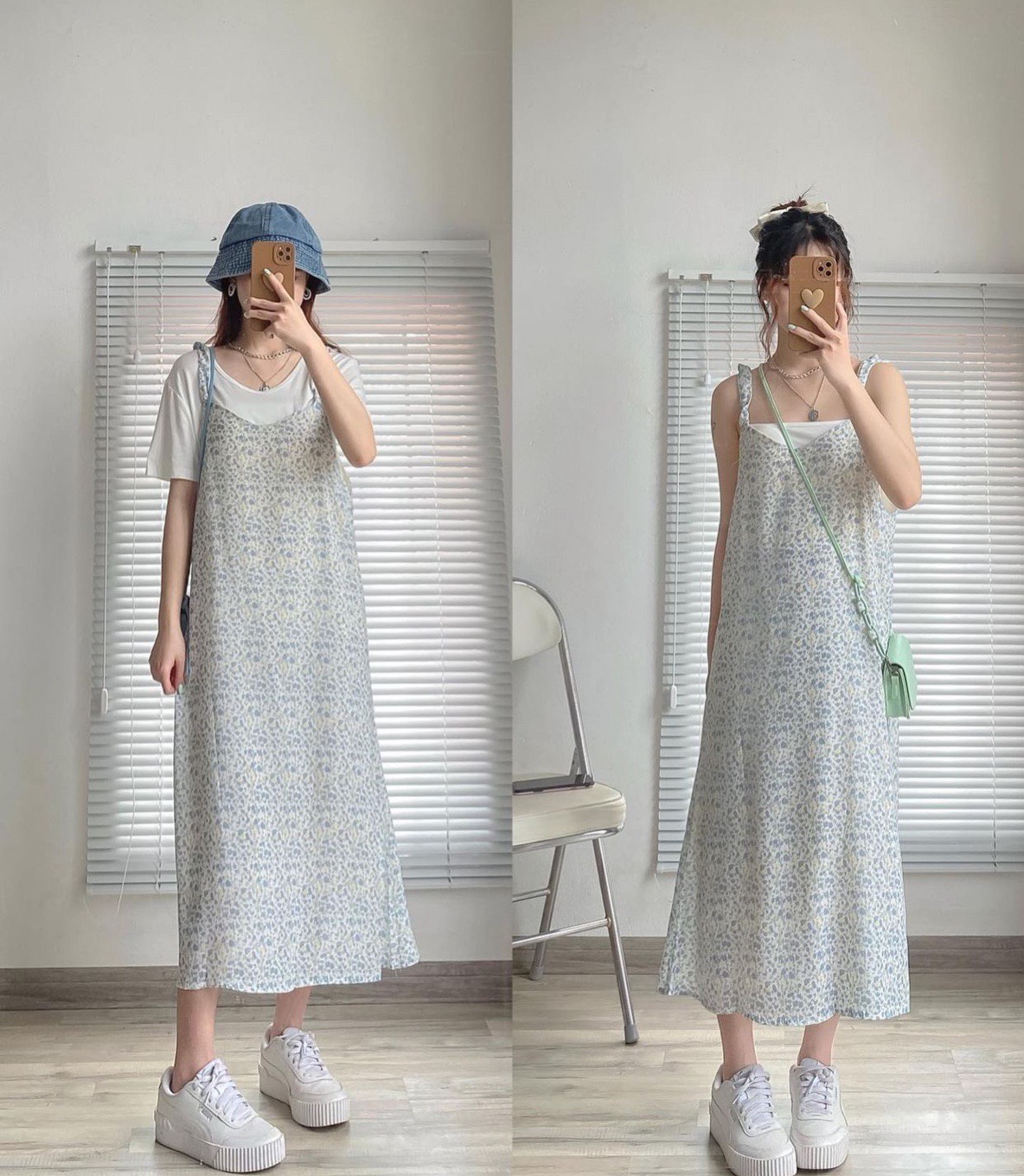 3672 Váy 2 dây hoa nhí dáng baby form suông