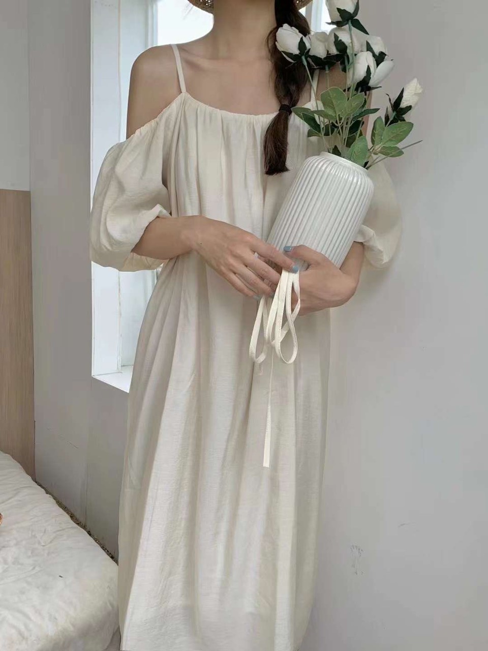 D372  Váy maxi chất tơ nhăn siêu bồng bềnh