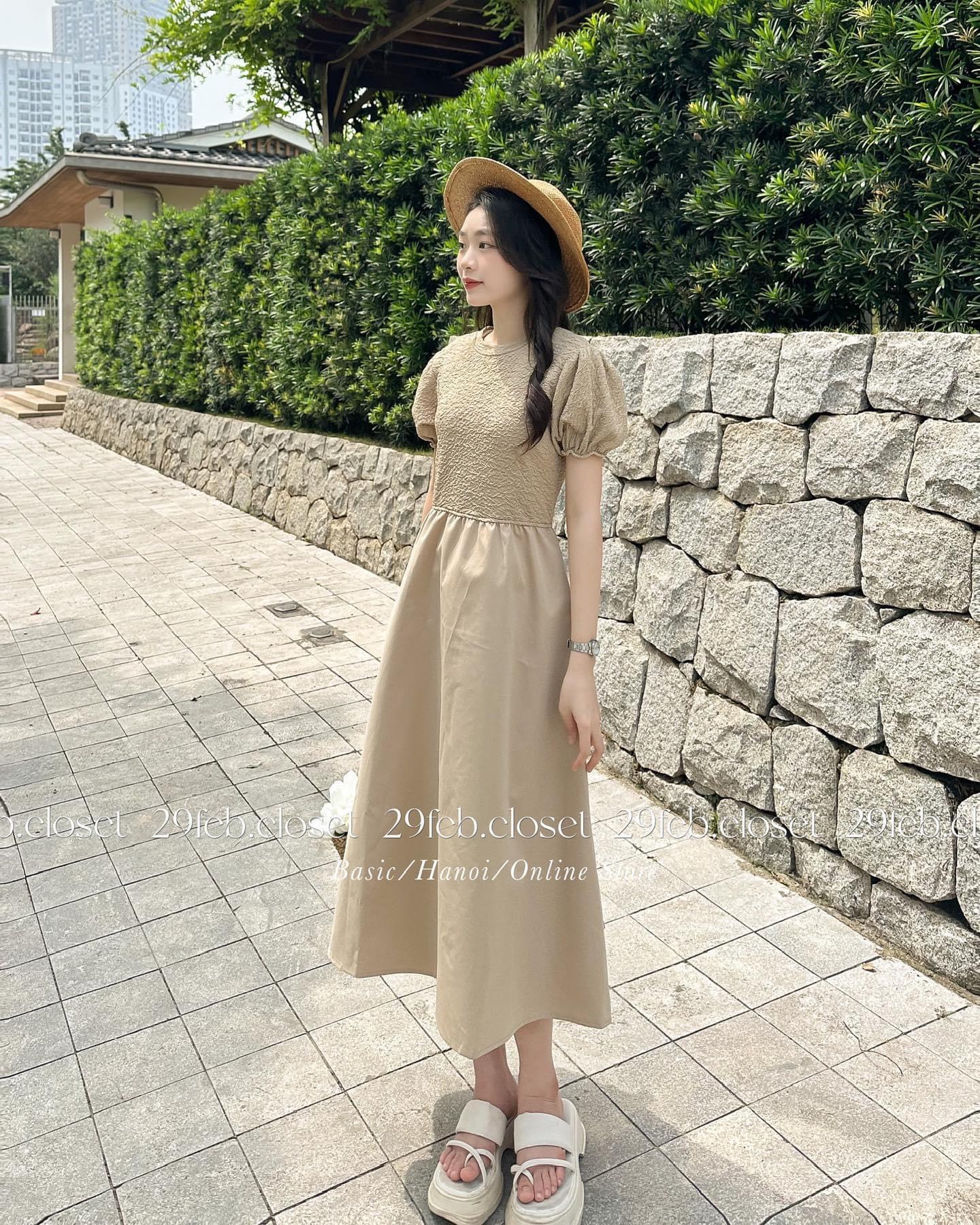 Váy xoè dáng dài chất thun gân phối chất 2 da - 247store.vn - VayA0845