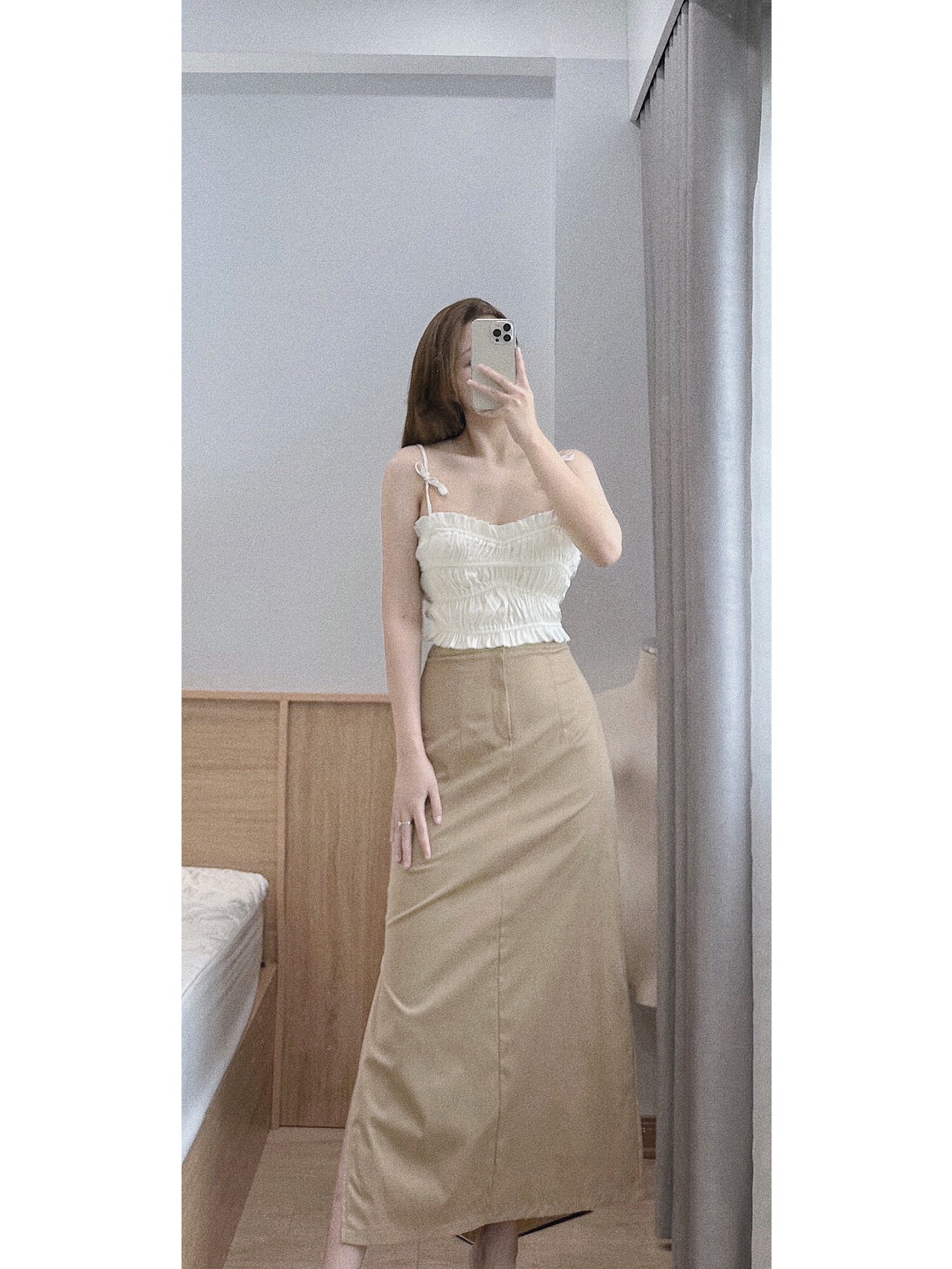 Set áo lụa chun 2s mix chân váy midi - 247store.vn - Setao2schunmixCV