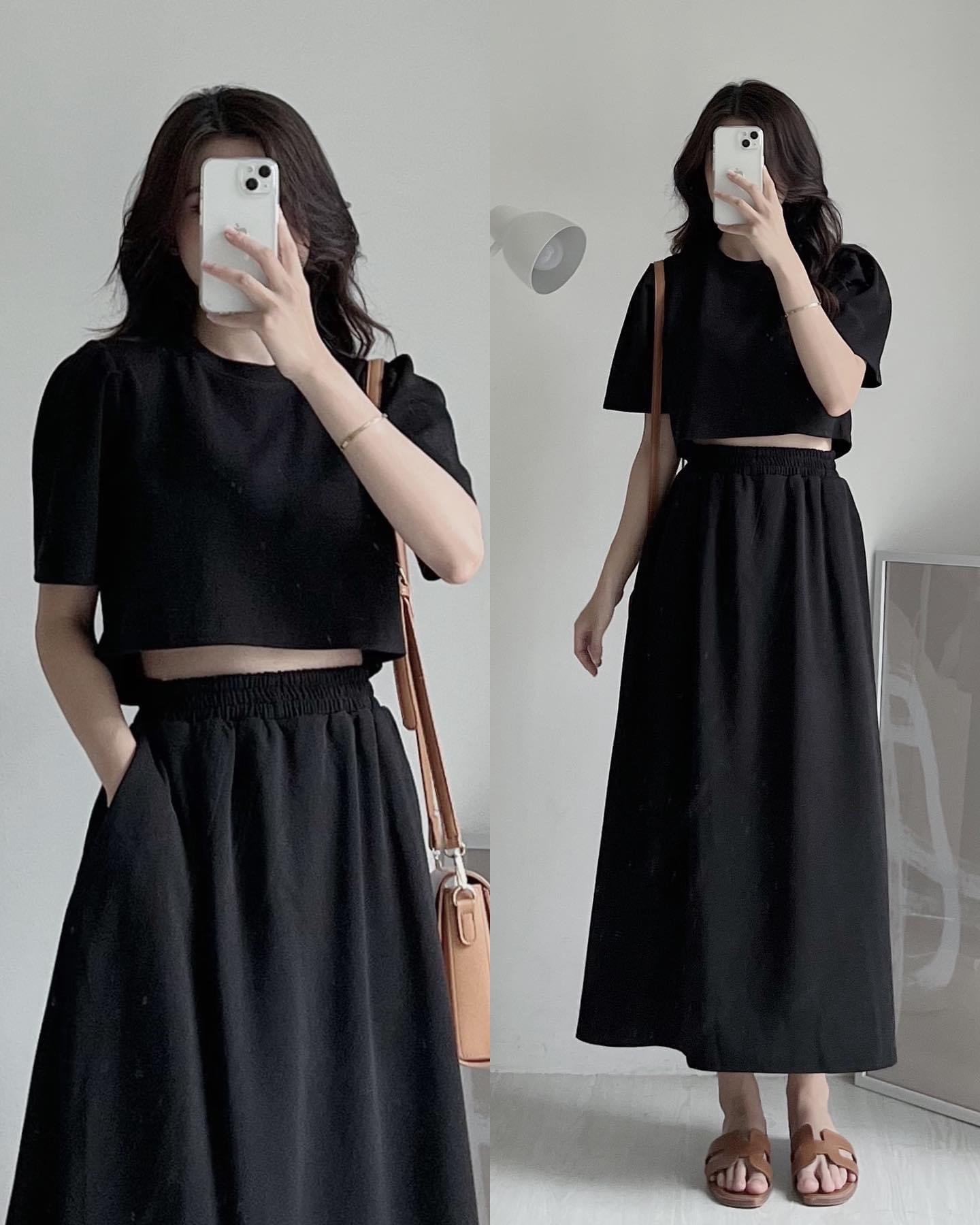 Set gồm một áo ngắn tay và chân váy dài có chun co dãn - 247store.vn - Setchuncatout105_P6K2