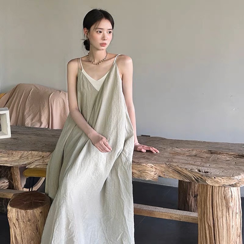 Đầm dài 2 dây dáng xoè vintage  Vayxoevintage8907_XanhngocP6K7