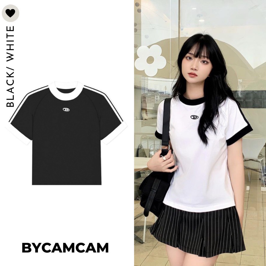 Mã 866 áo babytee chữ B cổ tròn phối sọc xinh