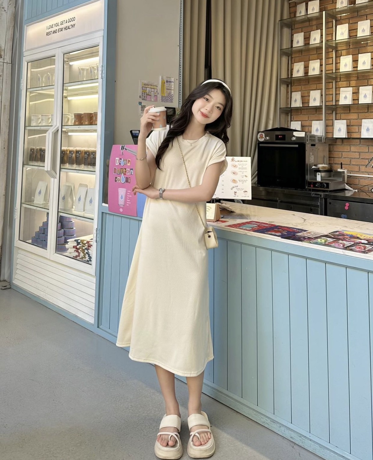 Váy tay hến dáng dài, chất tăm 1 mặt 423