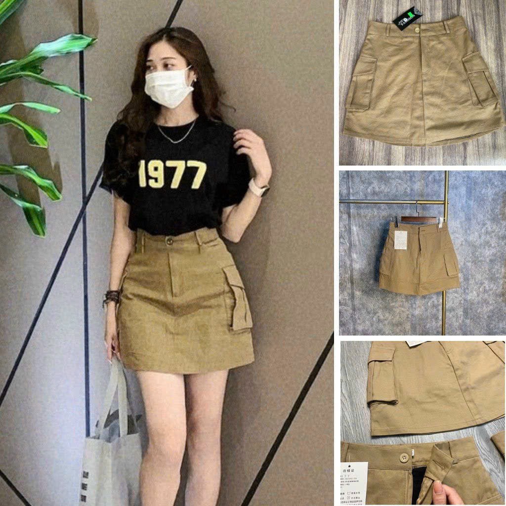 Chân váy kaki túi hộp  CVkakituihop040