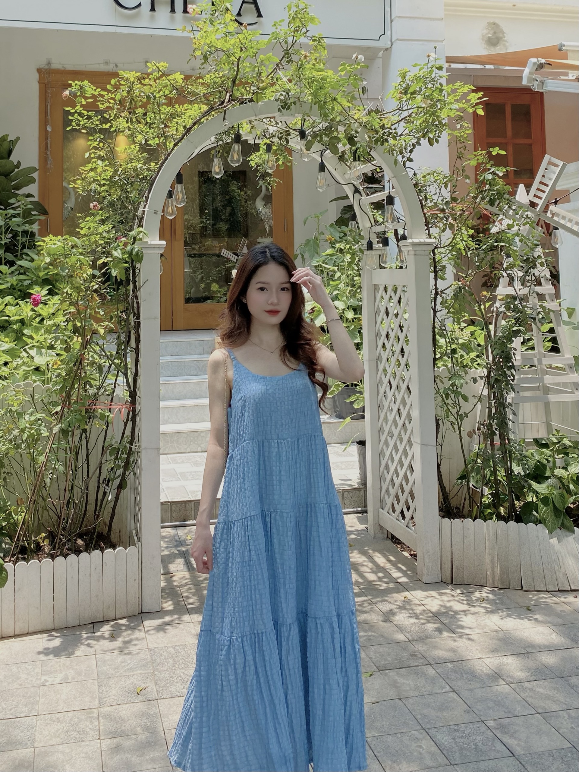 Váy đầm maxi dáng dài 2s chốt xốp k nhăn vintager trơn nàng thơ nhẹ nhàng Mã 3043