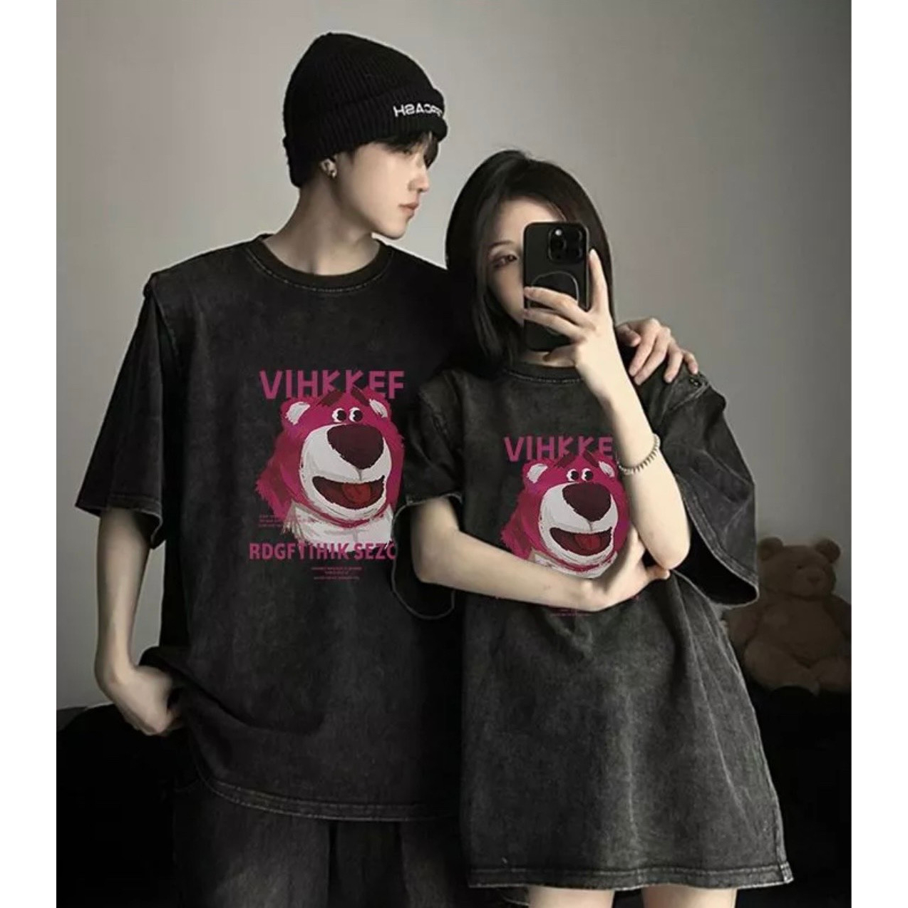 Áo phông unisex nam nữ , áo thun in hình Tew was gấu dâu, cổ tròn form rộng