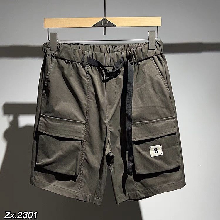Quần short nam kaki chữ R quần đùi túi hôp, phong cách Unisex 2301