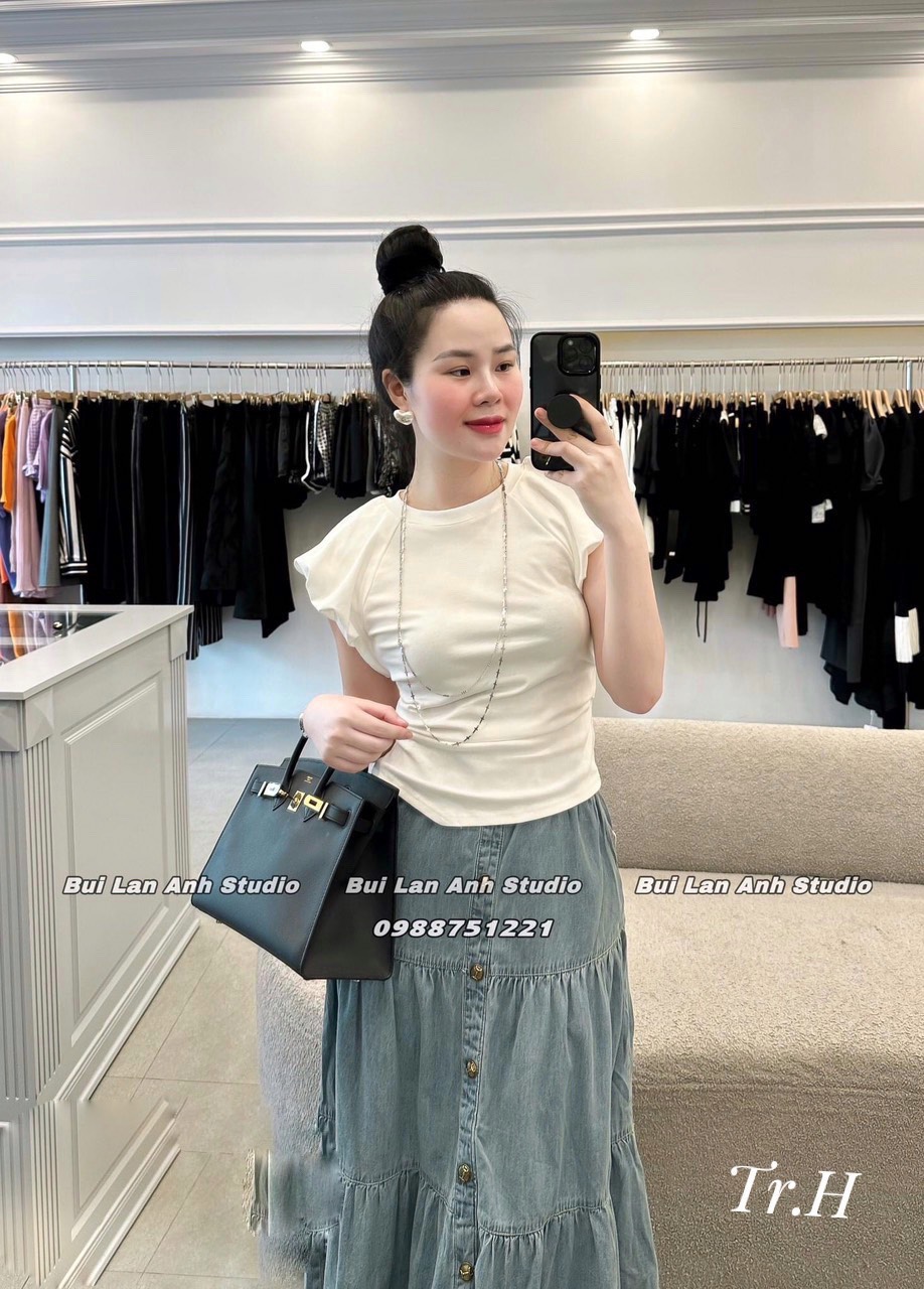 Áo tay bồng nhún eo, chất zip mát lạnh Mã 187