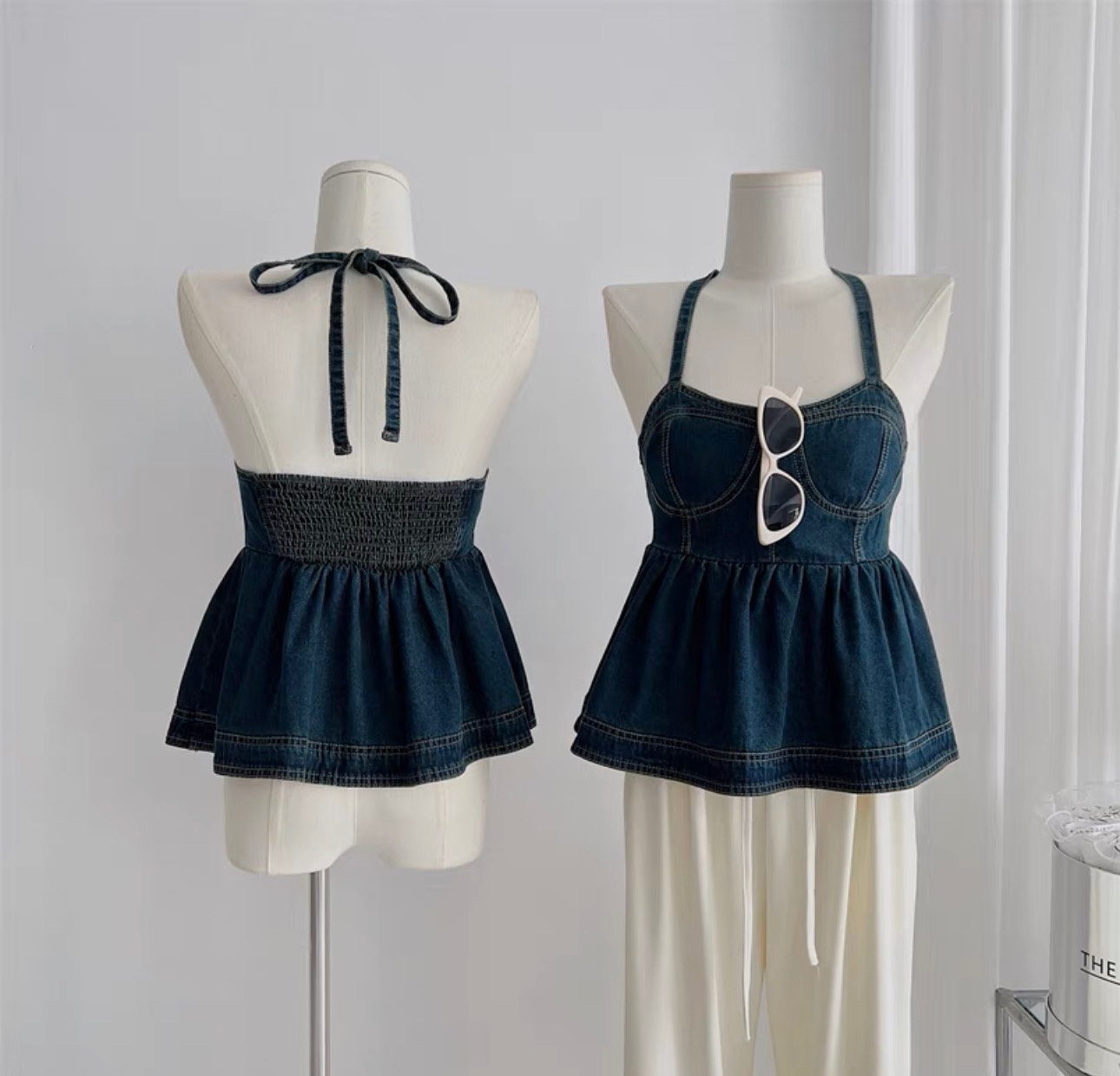 Áo jean cúp ngực có dây buộc chun lưng 247store.vn - Aojeancupnguc003