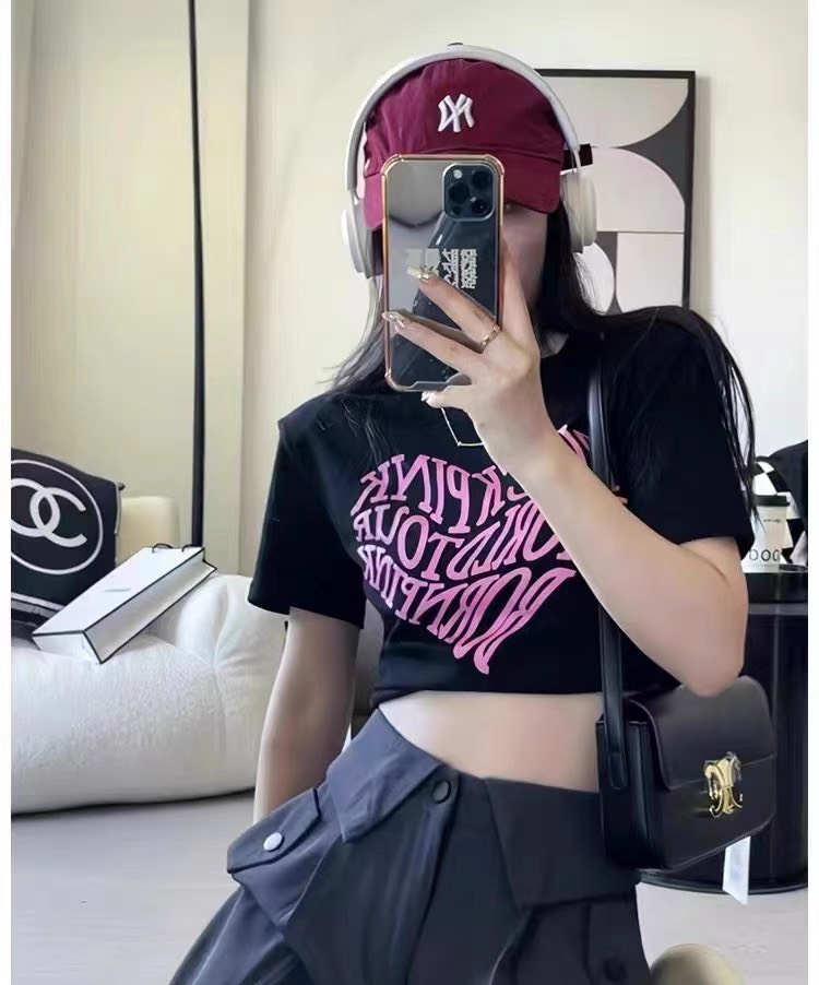 Áo babytee in chữ nổi BLACK PINk hình trái tim sịn xò xinh xắn  mã 544