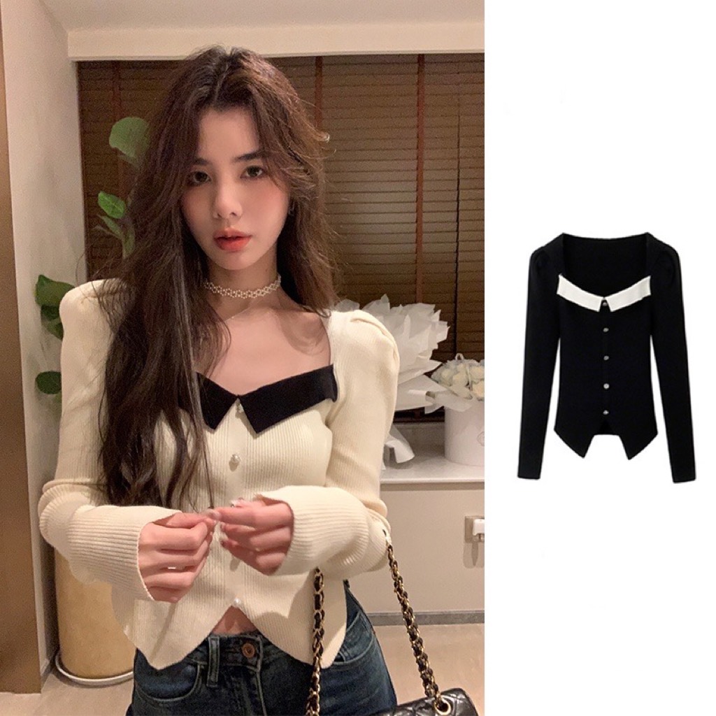 Áo croptop dệt kim cổ vuông Aocovuongdaitay802 