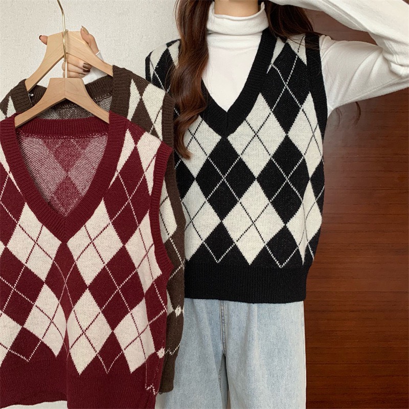Áo gile len kẻ caro AogiletramA85 