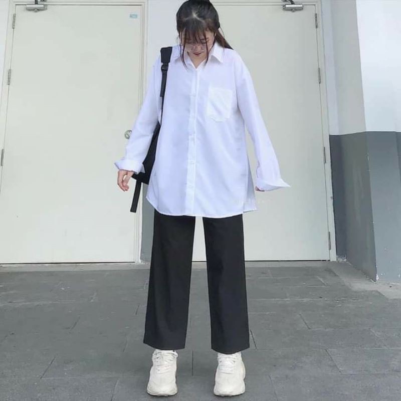Áo sơ mi trắng form rộng dài tay Somitrondaitay35_