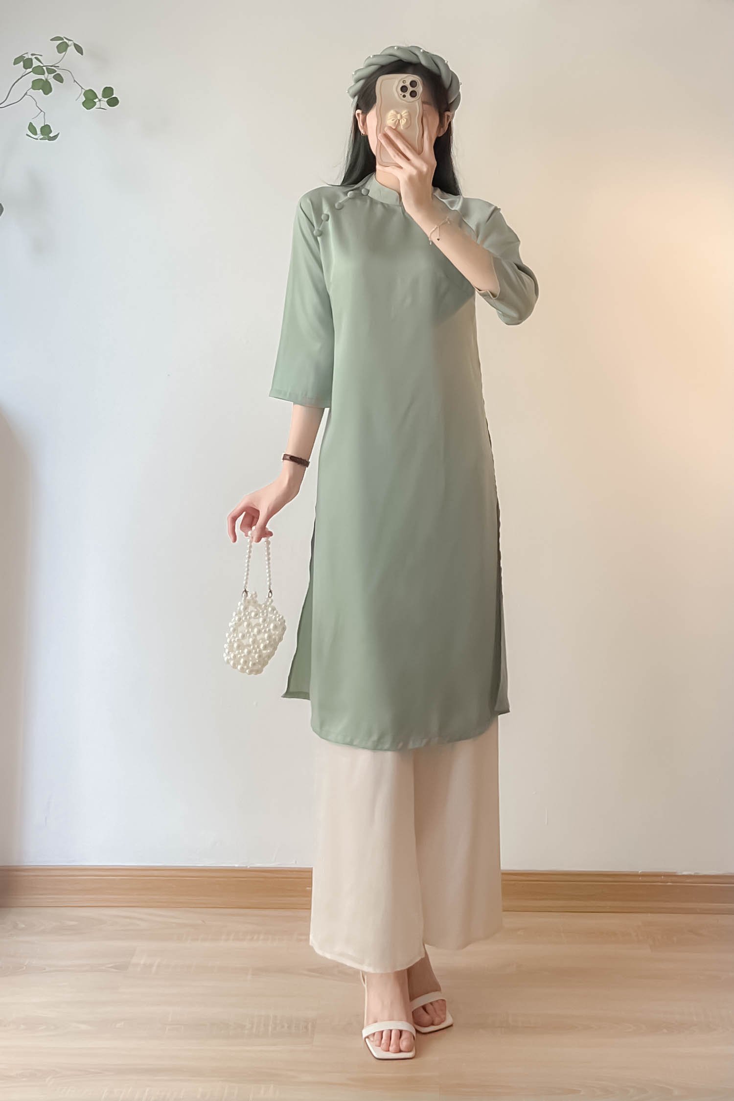 Set áo dài lụa trơn Aodaicahtantron302 