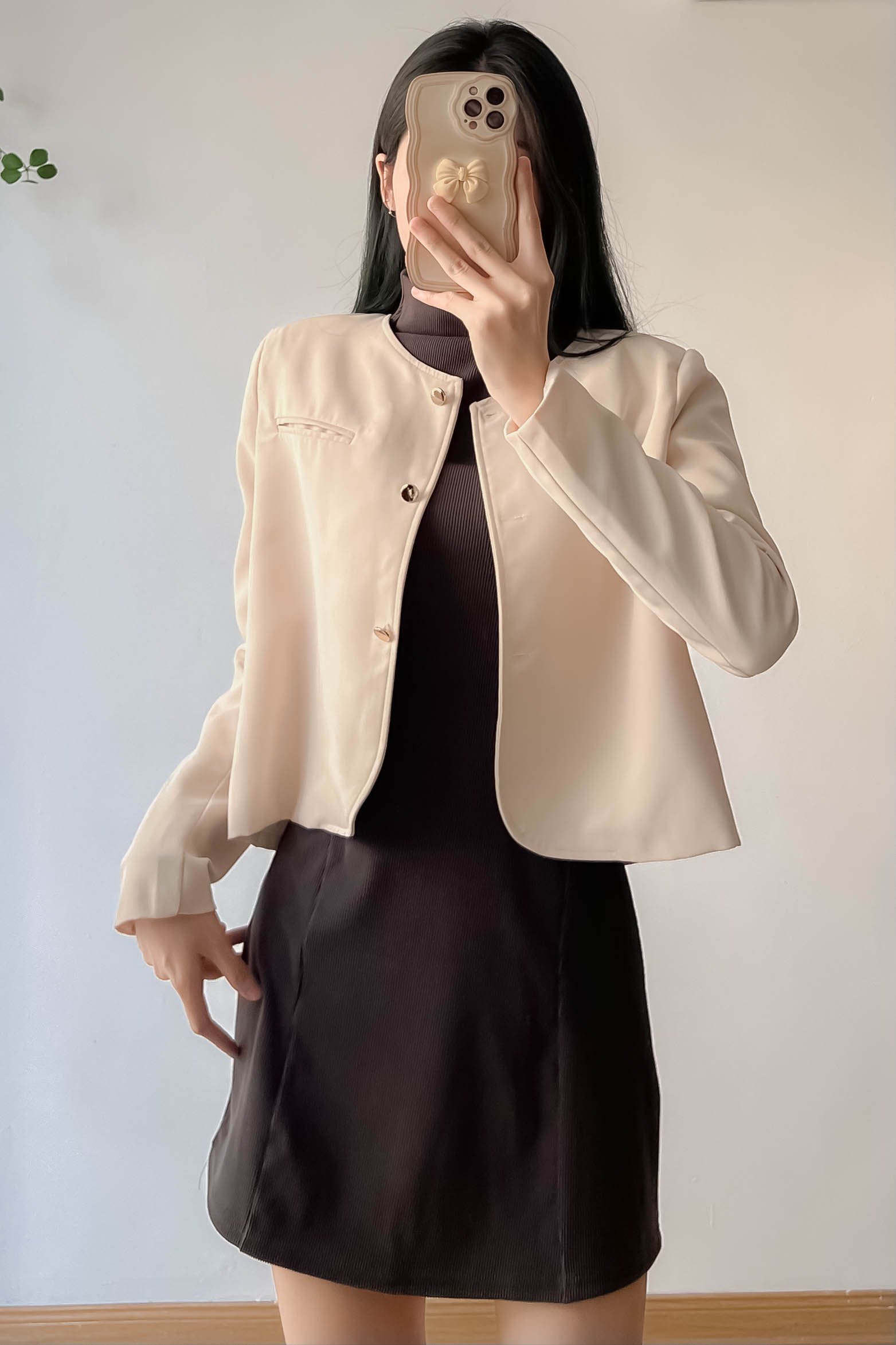 Áo Khoác Vest Blazer Nữ Trơn Khuy Đồng Cổ trònBlazercotron935 