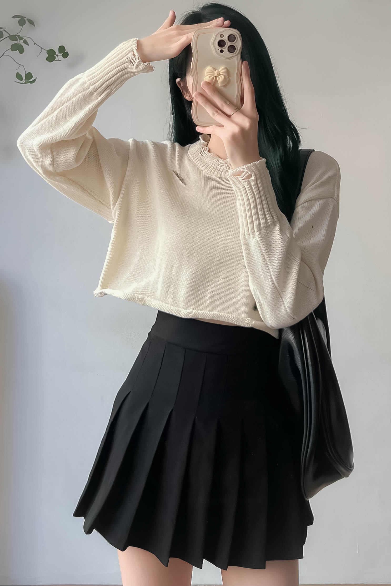 Áo len dệt kin dáng rộng croptop Aolencroptopdetkim201