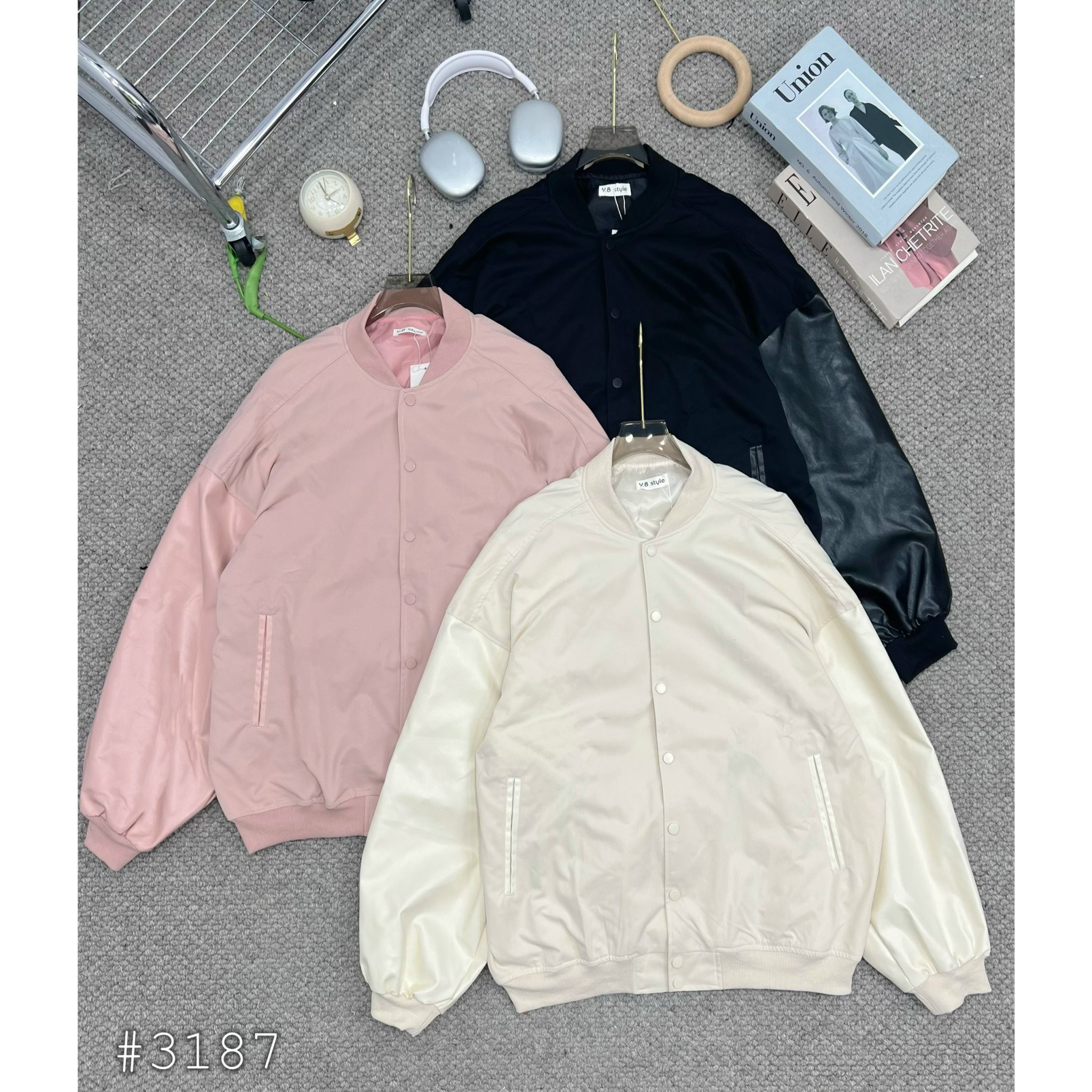 Áo khoác bomber trơn phối tay da Aokhoacbomber3187 