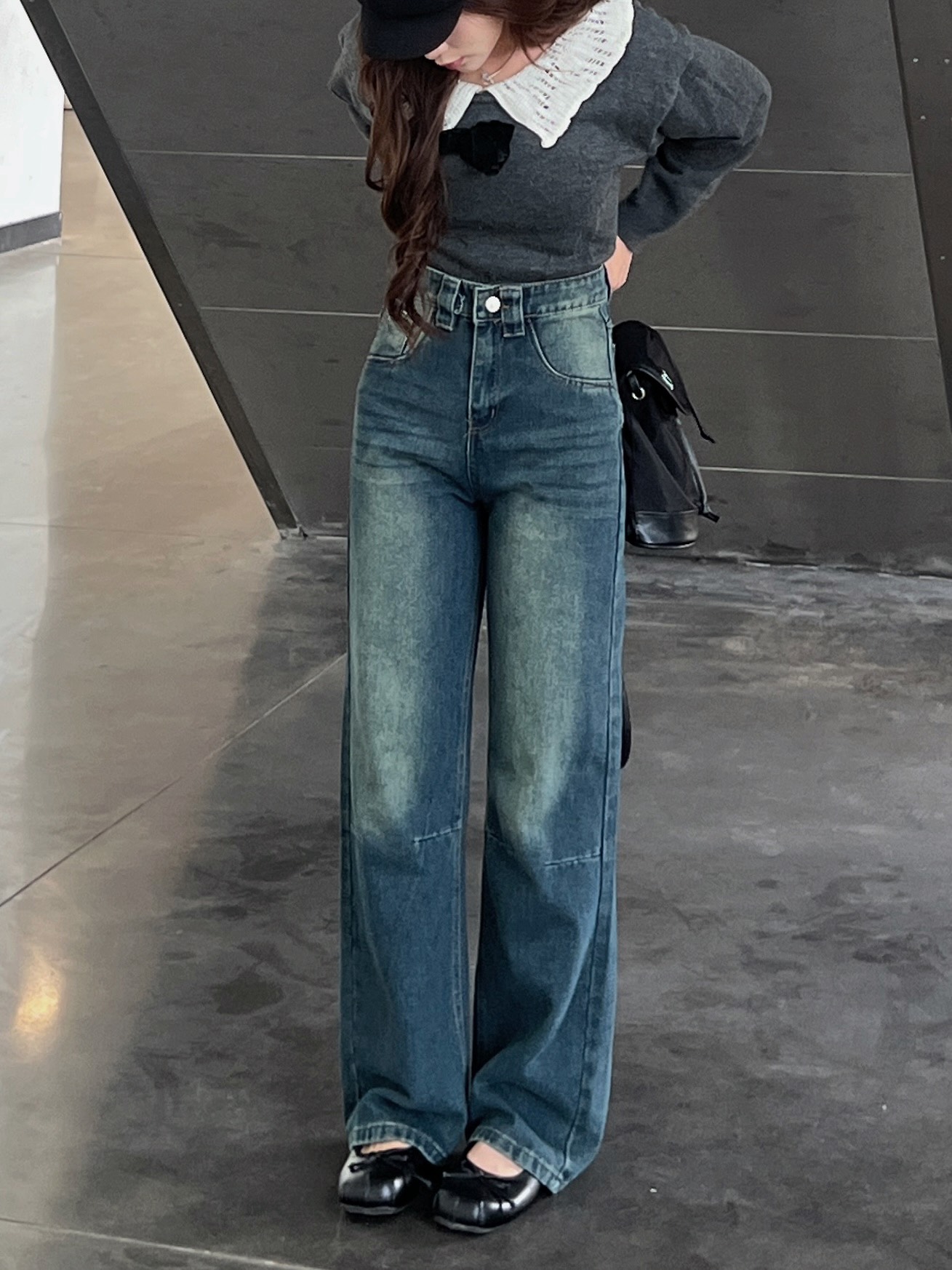Quần jeans denim ống suông triết gấu ngang  Quanjean9015 