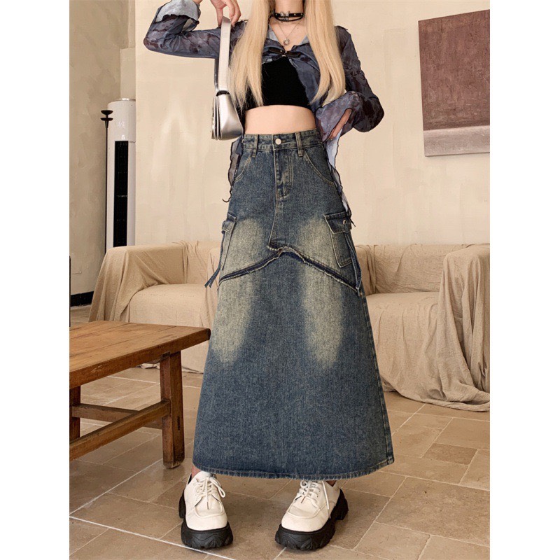 Chân váy jeans bò loang túi hộp  Chanvay4500 