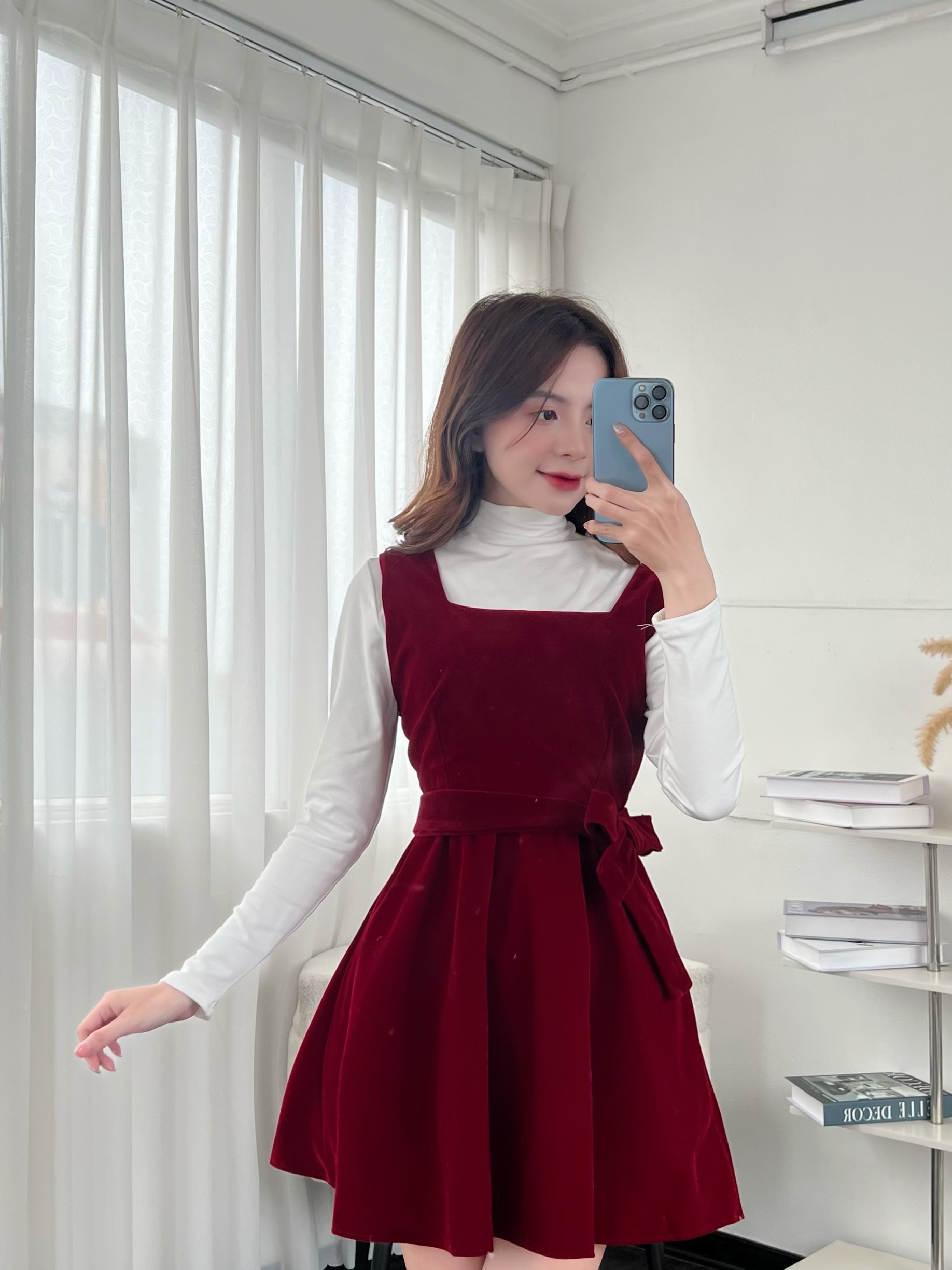 Set váy nhung kèm áo zip dài tay Setvaynhung546 