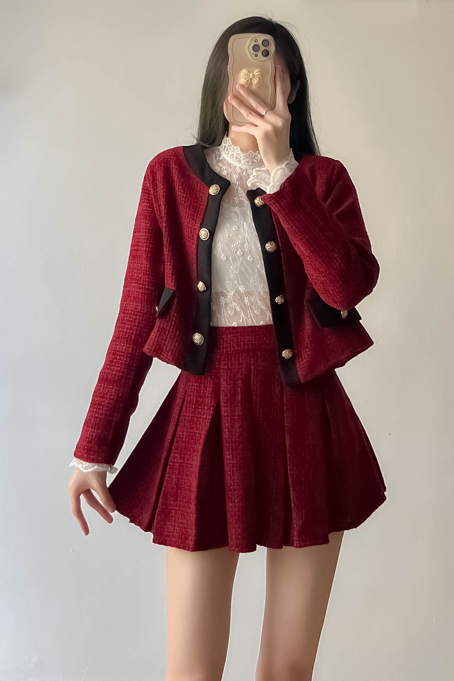 Set Thiết Kế Áo Dạ Tweed Mix Chân Váy Xòe SetdaTweed096 