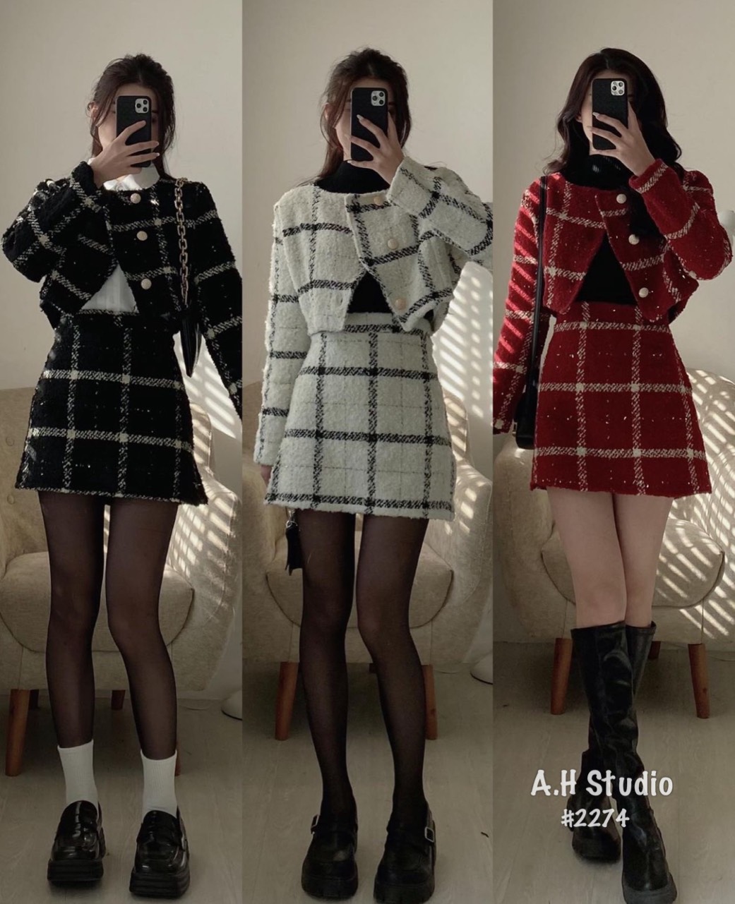  Sét áo dạ tweed kèm chân váy A  Set2274 