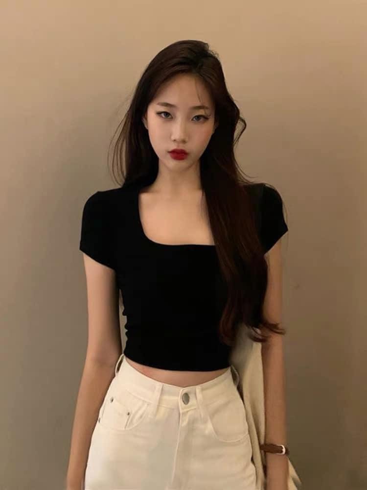 Áo Croptop Cộc Tay Cổ Vuông  Crop205 