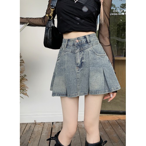 Chân váy jeans xếp ly dáng chữ A CV0444