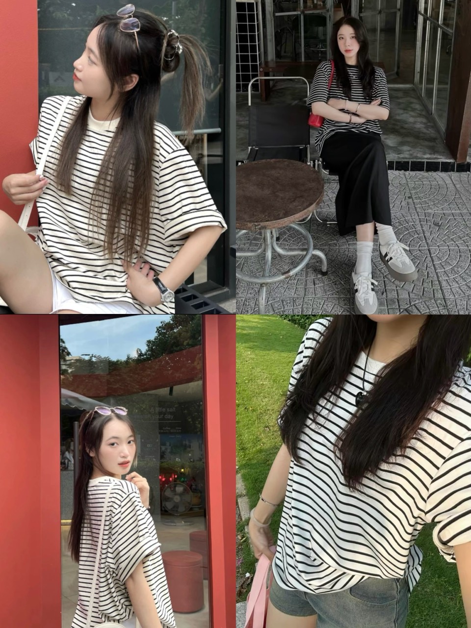 Áo phông form rộng kẻ ngang Ao418