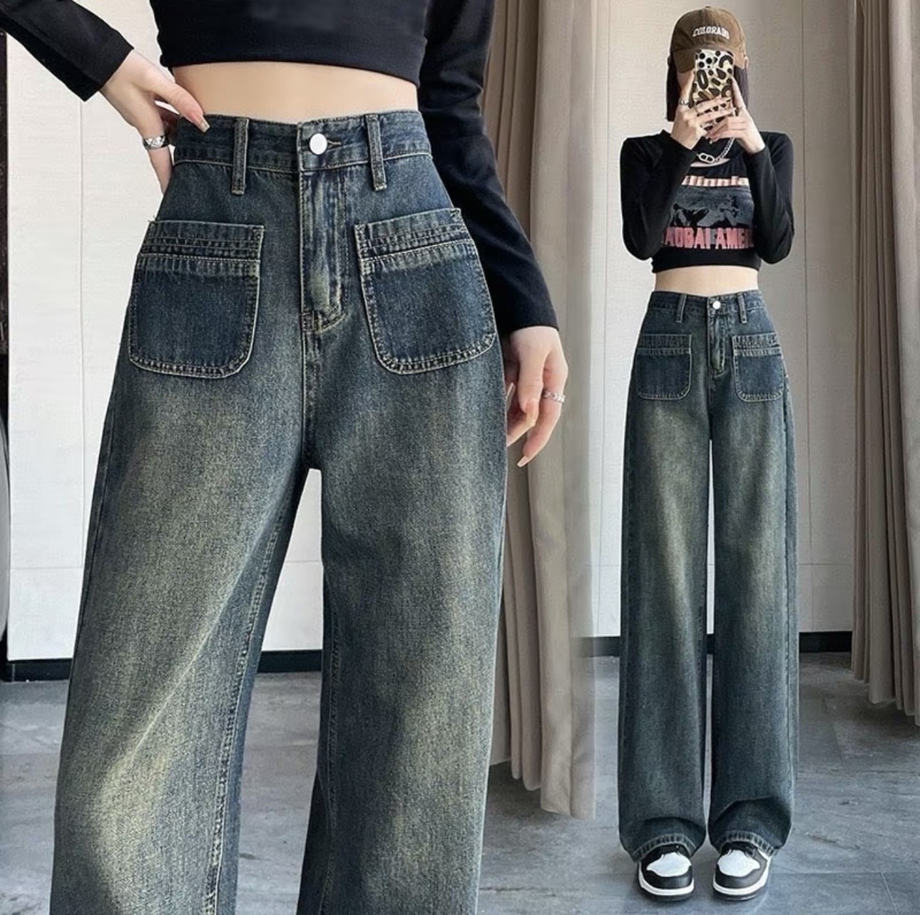 Quần bò jeans nữ ống suông Quanjean9668