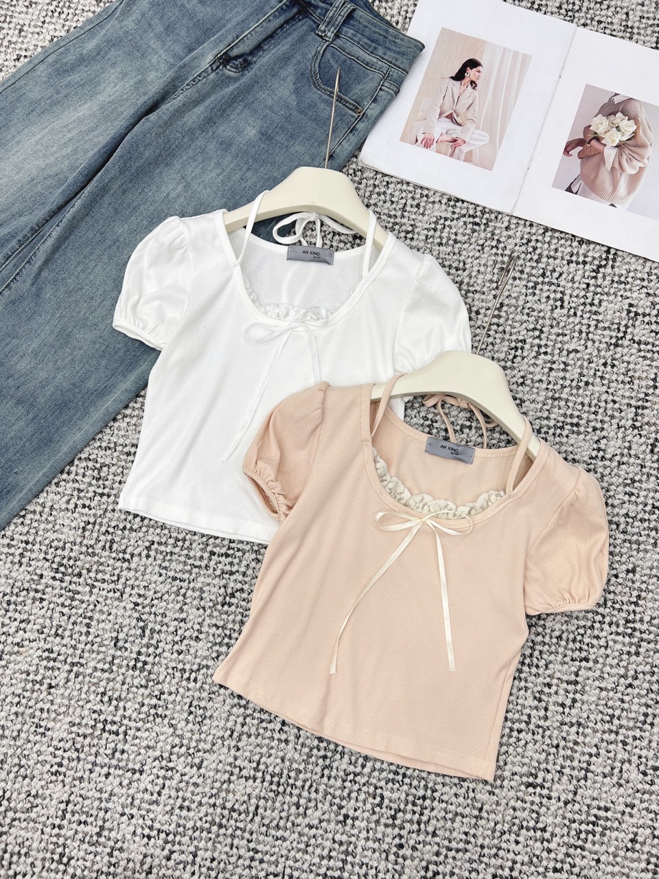 Áo croptop bèo buộc cổ kiểu pháp Aocrotopcoren8711