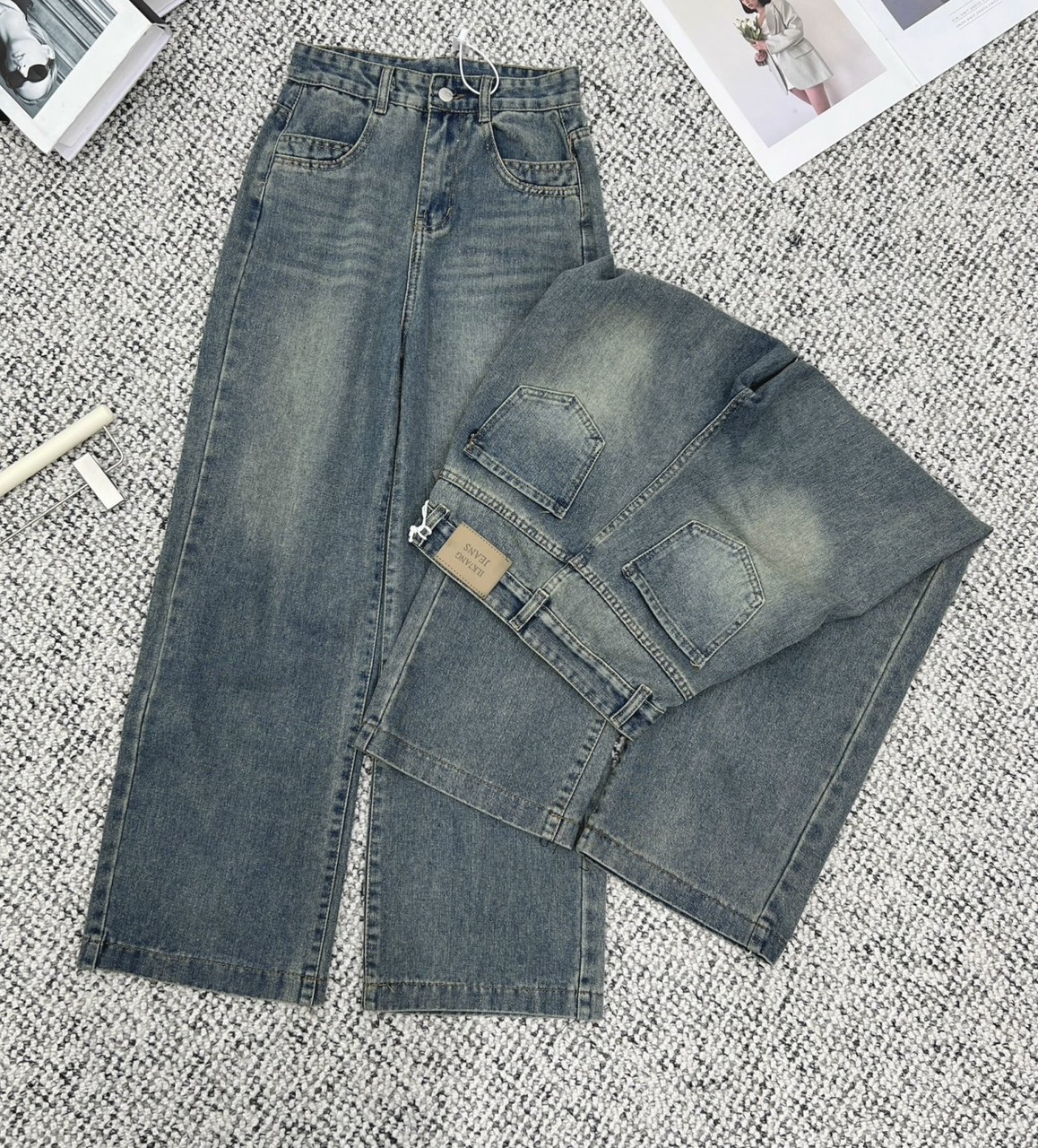 Quần jeans trơn basic ống suông Jeantron7397